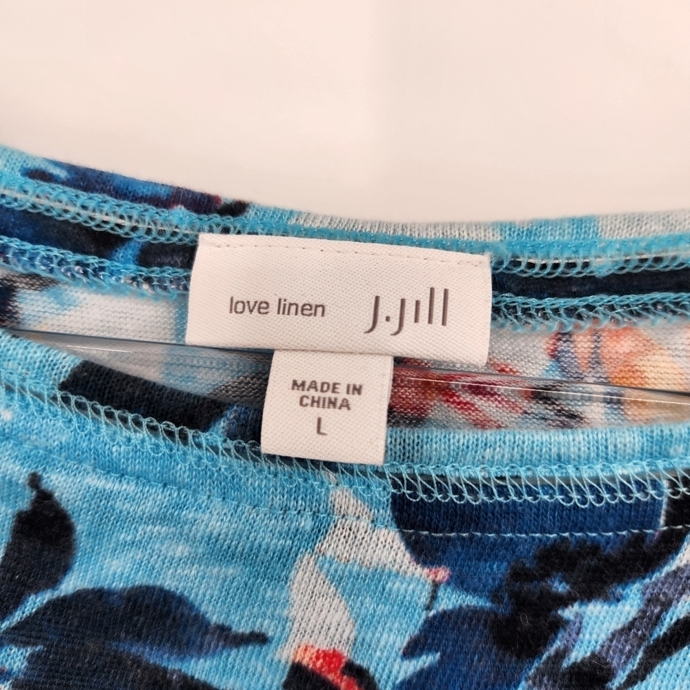 J. Jill Love Linen Blue Floral Boxy Top Tee Short Sleeve Womens Size Large - Picture 3 of 5